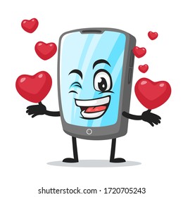 vector illustration of tablet character or mascot bring love symbols