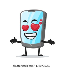 vector illustration of tablet character or mascot with love eye