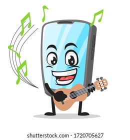 vector illustration of tablet character or mascot playing guitar