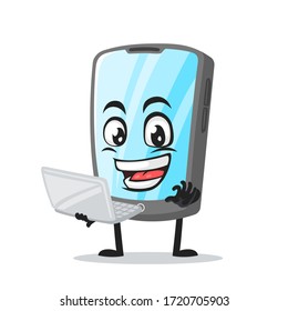 ilustración vectorial de la presentación del carácter de la tableta o la mascota con el portátil