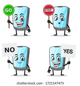 vector illustration of tablet character or mascot collection set with sign theme