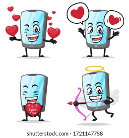 vector illustration of tablet character or mascot collection set with love or valentine or love theme