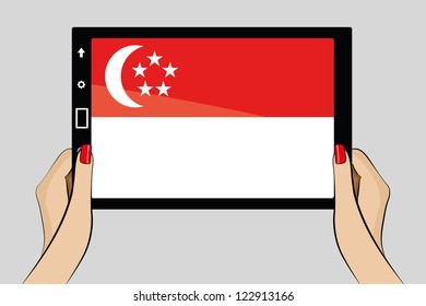A vector illustration of a tablet computer with the flag of Singapore