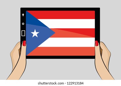 A vector illustration of a tablet computer with the flag of Puerto Rico