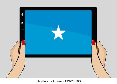 A vector illustration of a tablet computer with the flag of Somalia