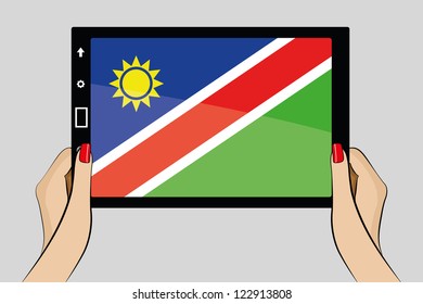 A vector illustration of a tablet computer with the flag of Namibia