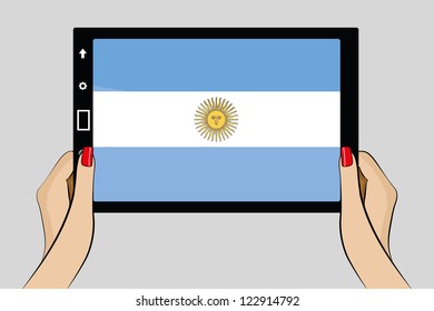 A vector illustration of a tablet computer with the flag of Argentina