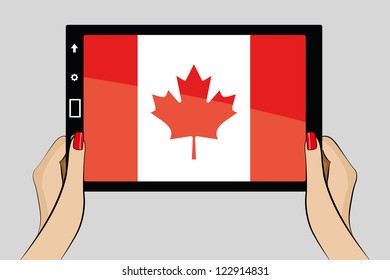 A vector illustration of a tablet computer with the flag of Canada