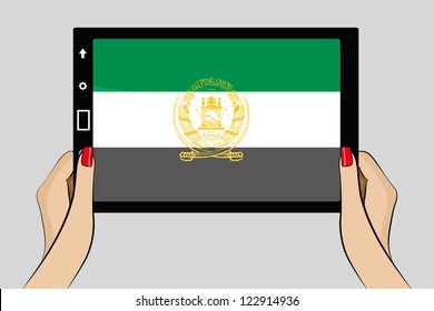 A vector illustration of a tablet computer with the flag of Afghanistan