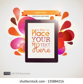 Vector illustration with tablet pc and colorful explosion. EPS10