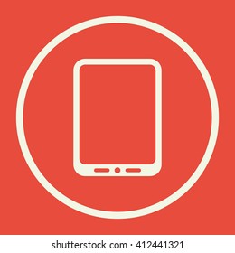 Vector illustration of tablet sign icon on red background.