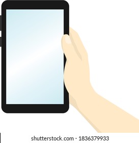 Ilustración vectorial de un comprimido en sus manos. Aislado sobre un fondo blanco.