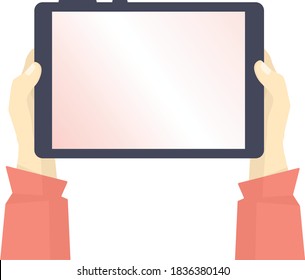 Ilustración vectorial de un comprimido en sus manos. Aislado sobre un fondo blanco.