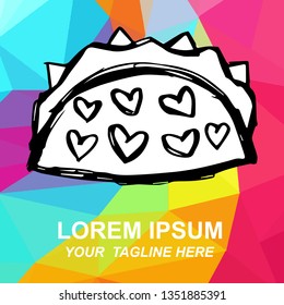 Vector Illustration of Taco Food Logo in Hand Drawn, Ink, Brush, Sketch with Geometric Polygon Background for Isolated Graphic Design Outline, Sign, Symbol and more.