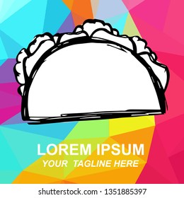 Vector Illustration of Taco Food Logo in Hand Drawn, Ink, Brush, Sketch with Geometric Polygon Background for Isolated Graphic Design Outline, Sign, Symbol and more.