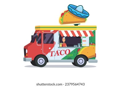 A vector illustration of Taco Food Truck Vendor 