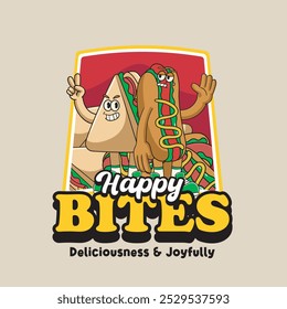 Vector Illustration of Taco and Hotdog with Cute Food Vector Illustration Available for Logo Badge