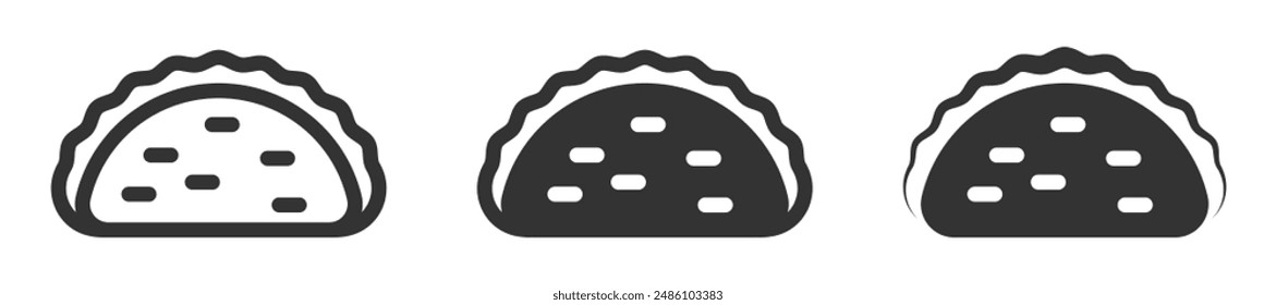 Vector illustration of a taco icon in outline and filled styles.