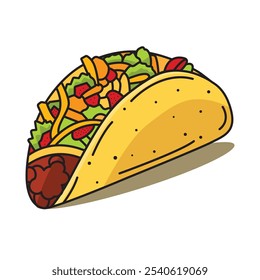  Ilustración vectorial de taco. Comida mexicana. Vector de tacos de comida rápida