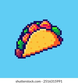 Vector Illustration of taco with Pixel Art Design, perfect for game assets themed designs