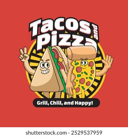 Ilustração vetorial de Taco e Pizza com ilustração de vetor de comida bonito disponível para logotipo Badge