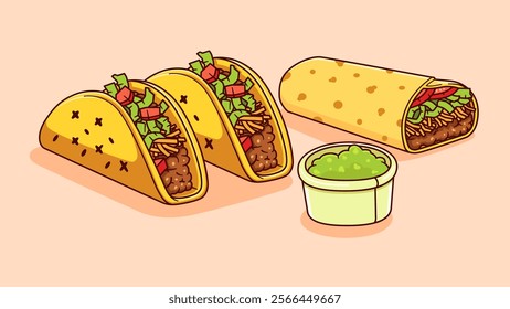 Vector illustration of Tacos with avocado cream