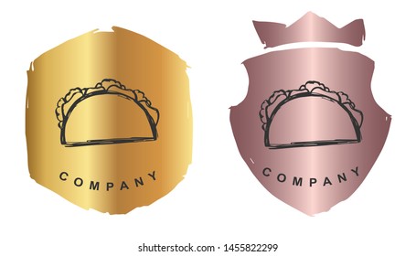 Vector Illustration of Tacos Food  with Rose Gold and Gold Banner or Background. Graphic Design for Logo and T-shirt.