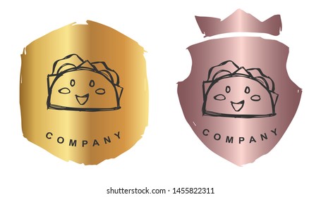 Vector Illustration of Tacos Food  with Rose Gold and Gold Banner or Background. Graphic Design for Logo and T-shirt.