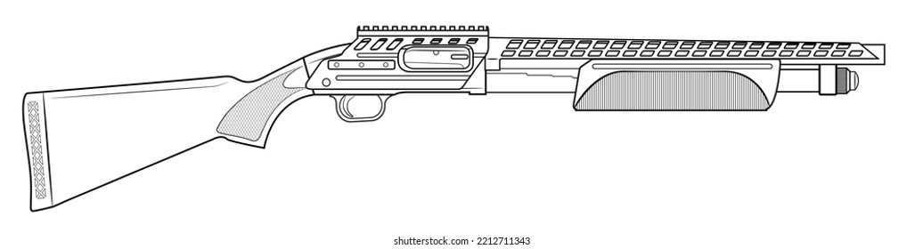 Vektorgrafik des taktischen Pumpen-Action-Shotgun mit Pikattinierschienen auf weißem Hintergrund