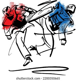 the vector illustration of the taekwondo fighters combat