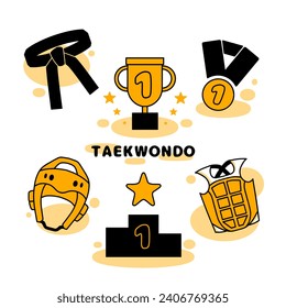 Vector Illustration of Taekwondo and Winner Symbol or Icon