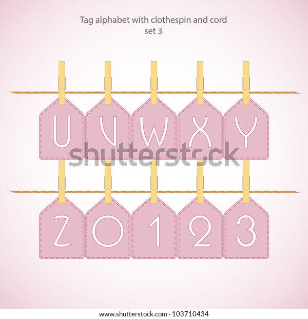 Vector Illustration Tag Alphabet Clothespin Cord Stock Vector (Royalty