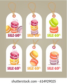 Vector illustration tag for the bakery shop sweets sweet macaroons bonuses sale discount in percent coupons for gifts