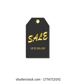 Vector illustration of a tag in black color isolated on white background. Sale 50%. Eps 10.
