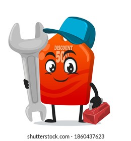 ilustración vectorial de la mascota de etiquetas o del caracter que usa el vestuario de servicio y la llave de mano