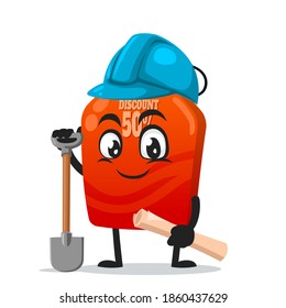 ilustración vectorial de la mascota de etiquetas o del personaje que usa disfraz de constructor