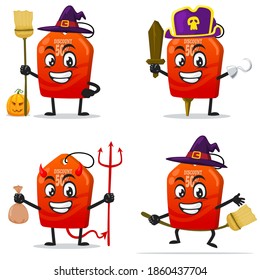 vector illustration of tag mascot or character collection set with love or halloween theme