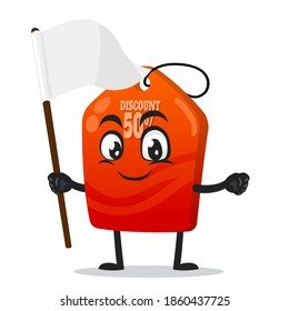 vector illustration of tag mascot or character holding blank white banner