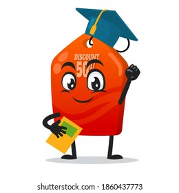 vector illustration of tag mascot or character graduation hat and holding book