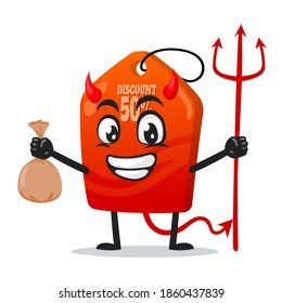 vector illustration of tag mascot or character Wearing devil costume and holding trident