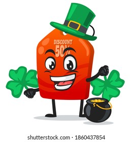 vector illustration of tag mascot or character wearing shamrock hat