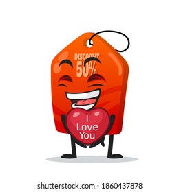 vector illustration of tag mascot or character give love symbol and says i love you