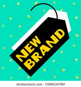 Vector illustration with tag price label on green bright background. Flat style creative design for web, site, banner, poster