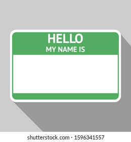 Vector Illustration Tag, Sticker HELLO MY NAME IS In Green