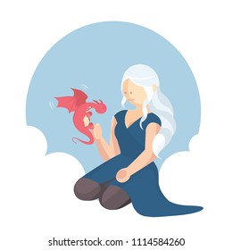 Vector illustration of tagaryen girl with her little dragon