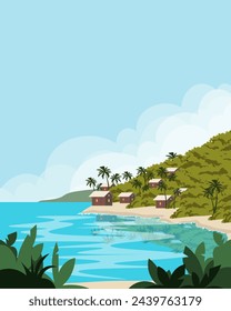 Vector illustration. Tahiti, tourism poster, banner, postcard. Modern design.