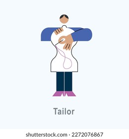Ilustración vectorial con Tailor en estilo plano. Serie ABC de profesión. Alfabeto. Letra T