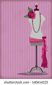 Vector illustration of a tailor's mannequin decorated with rose and beads.