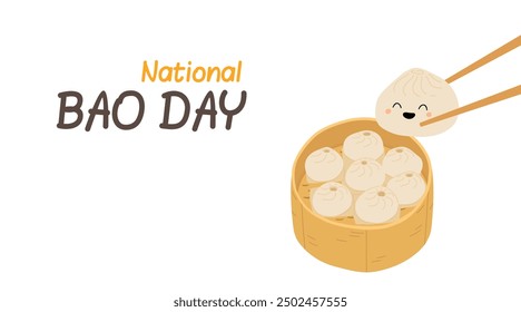 Vector illustration of Taiwanese snack Gua bao. A piece of stewed meat with cucumber and green onion in steamed bao buns. Asian cuisine menu, packaging, cafe, restaurant. National bao day