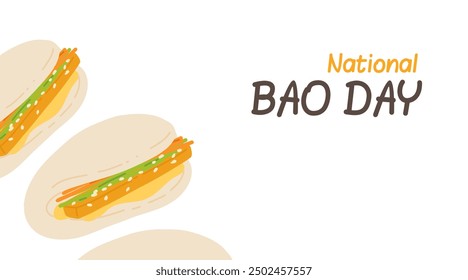 Vector illustration of Taiwanese snack Gua bao. A piece of stewed meat with cucumber and green onion in steamed bao buns. Asian cuisine menu, packaging, cafe, restaurant. National bao day